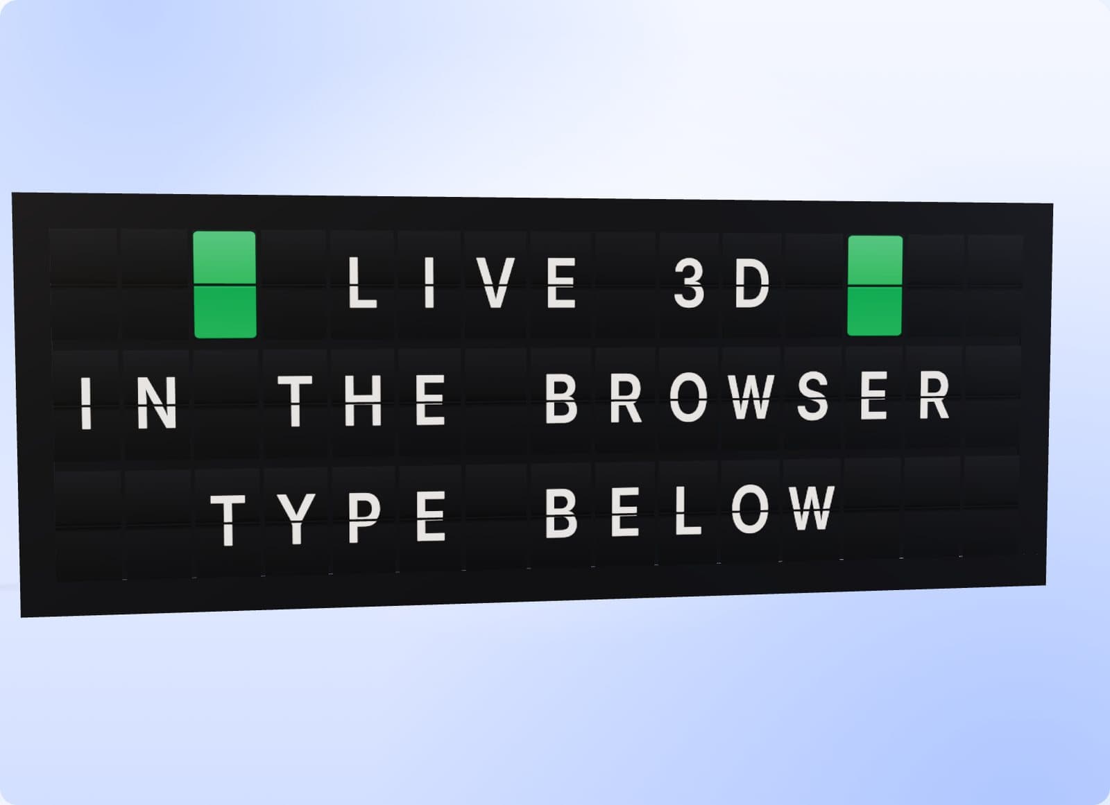 A generic split-flap board rendered in 3D, built by DH Studios