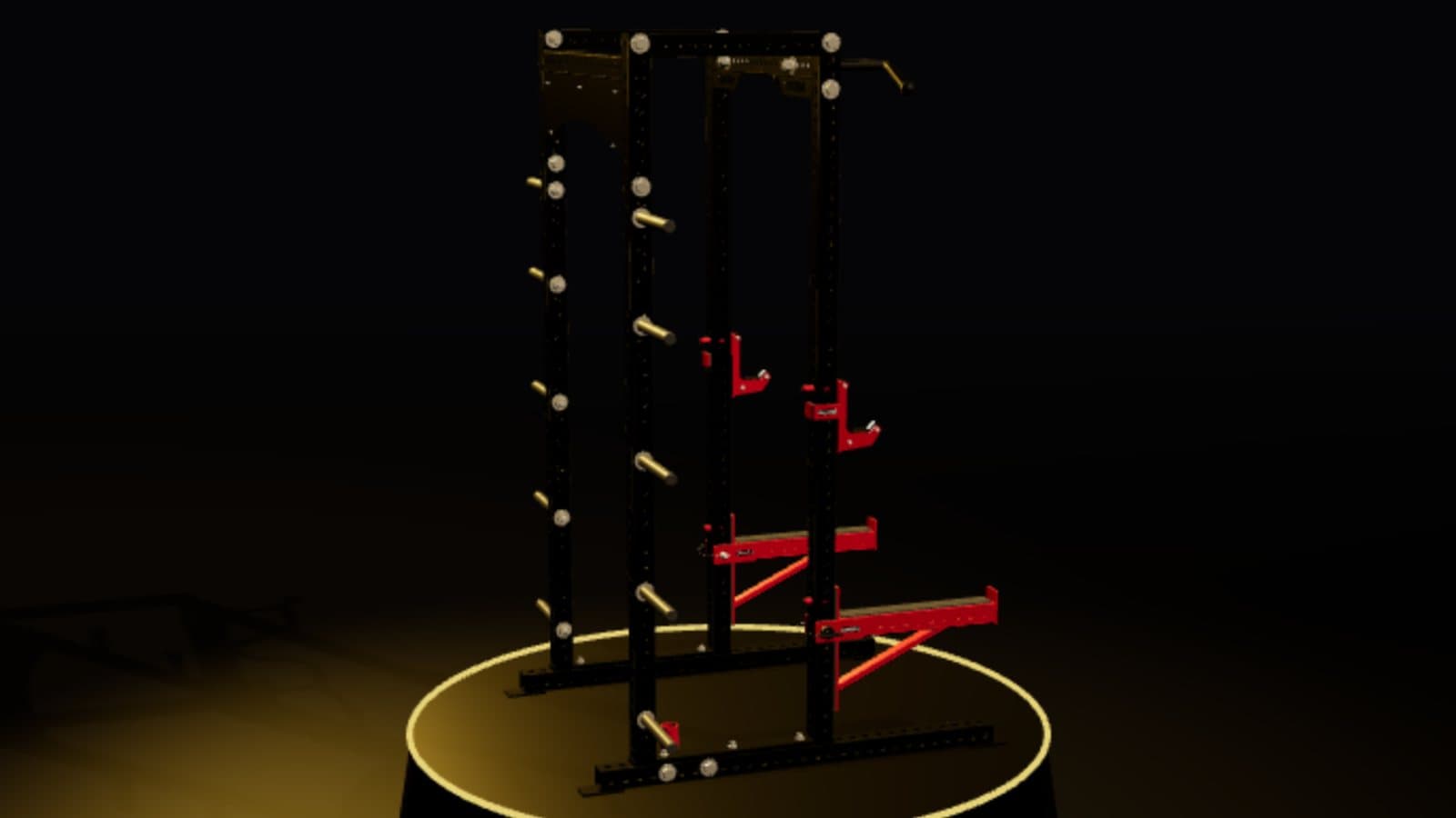 A Sorinex rack rendered in 3D under studio lights